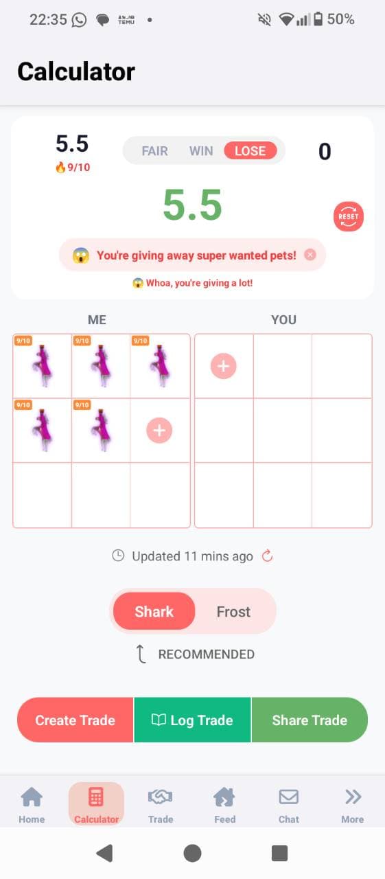 Trading for legs or pets with pots (only for just trade)